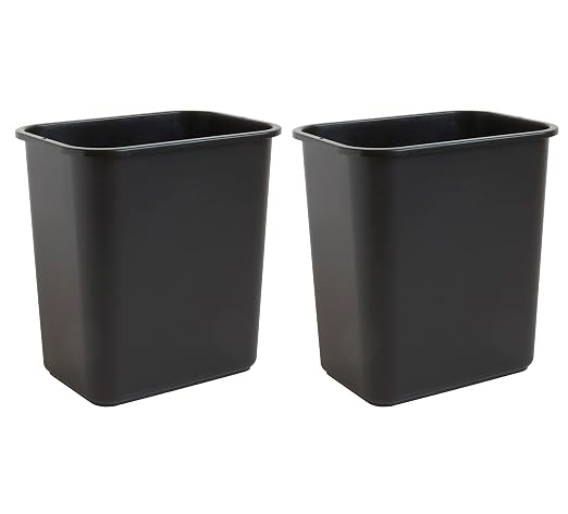 United Solutions 7 Gallon / 28 Quart Space Saving Trash Wastebasket, Fits Under Desk and Small, Narrow Spaces in Commercial, Kitchen, Home Office, and Dorm, Easy to Clean, 2 Pack, Black, (WB0338) | Slim 30.8-quart bins fit small spaces in offices, kitc...