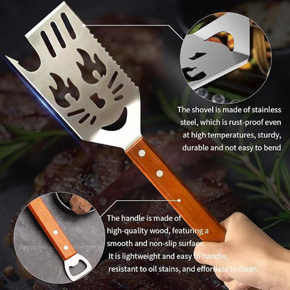 Grilling Accessories, BBQ Grill Tools Set with Spatula, Tongs, Brush & Bottle Opener, Stainless Steel Outdoor Barbecue Kit, Funny Grilling Gifts for Men