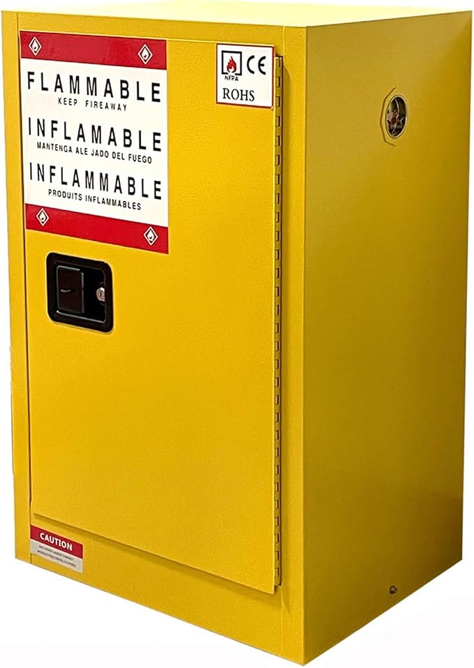 Flammable Safety Storage 23" x 18" x 35.3" Industry Hazardous Cabinet | 24 Gal Fireproof Safe, Manual Closing Doors, Double-Wall Steel, 2 Adjustable Shelves, OSHA Compliant, For Gas Liquid Fuel