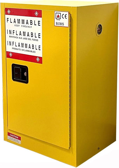 Flammable Safety Storage 23" x 18" x 35.3" Industry Hazardous Cabinet | 24 Gal Fireproof Safe, Manual Closing Doors, Double-Wall Steel, 2 Adjustable Shelves, OSHA Compliant, For Gas Liquid Fuel