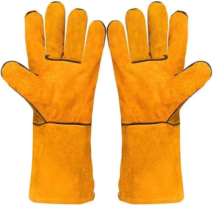 Heat Resistant Gloves for Grill BBQ,Long Sleeve Grill Gloves for Baking,Oven,Fireproof, Stove,Welder,Welding,Fireplace (Yellow)