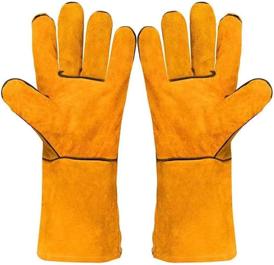 Heat Resistant Gloves for Grill BBQ,Long Sleeve Grill Gloves for Baking,Oven,Fireproof, Stove,Welder,Welding,Fireplace (Yellow)