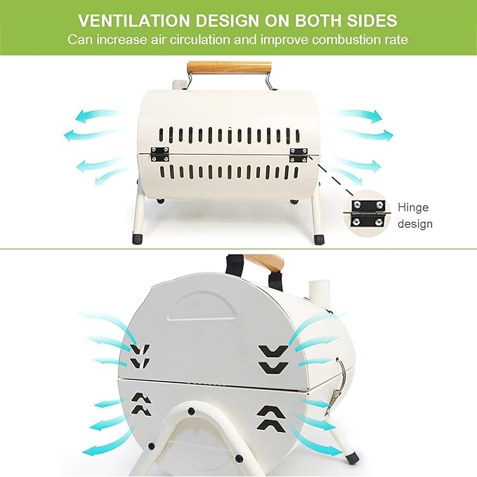 Portable Charcoal Grill,Small BBQ Grill with Smoker Double-Side Use,Mini Tabletop Barbecue Grill,Outdoor Charcoal Barrel BBQ Grill for Backyard Camping Picnics Compact Camping Grills