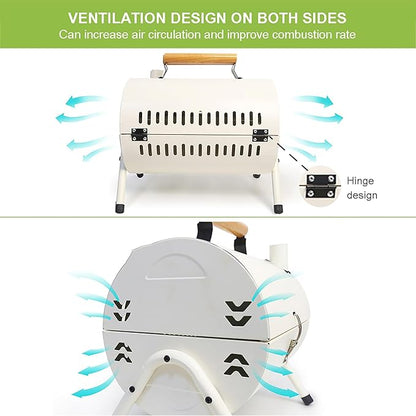 Portable Charcoal Grill,Small BBQ Grill with Smoker Double-Side Use,Mini Tabletop Barbecue Grill,Outdoor Charcoal Barrel BBQ Grill for Backyard Camping Picnics Compact Camping Grills