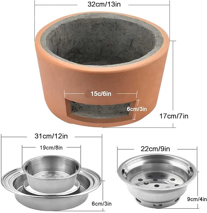 Portable Clay Charcoal Barbecue Stove Outdoor Grill with Complete Accessories for Camping Picnics and Backyard Cooking Lightweight and Easy to Use