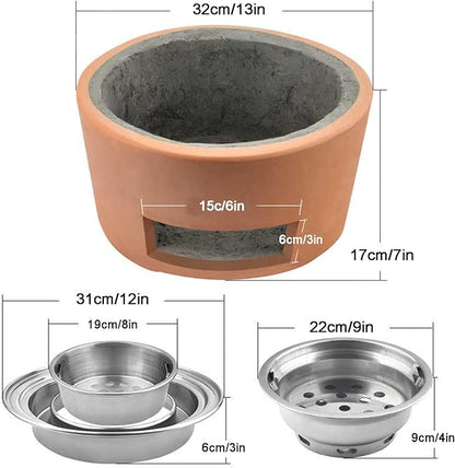 Portable Clay Charcoal Barbecue Stove Outdoor Grill with Complete Accessories for Camping Picnics and Backyard Cooking Lightweight and Easy to Use