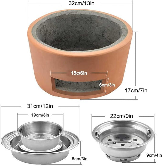 Portable Clay Charcoal Barbecue Stove Outdoor Grill with Complete Accessories for Camping Picnics and Backyard Cooking Lightweight and Easy to Use