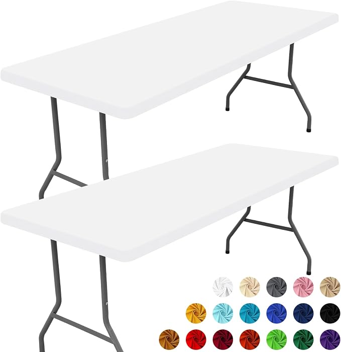 Moosfor 2 Pack Rectangle Spandex Fitted Table Cloth, 5FT Elastic Tablecloth | Washable Picnic Table Cover, Stretch Waterproof Table cloths for Party, Patio, Dining, Kitchen, 30" x 60", White