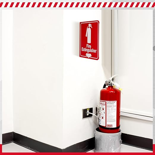 Barydat 24 Pcs Fire Extinguisher Signs 6.3" x 6.3" Fire Extinguisher with Pre Drilled Mounting Hole and Down Arrow Industrial Warning Signs Include Screws and Adhesive Tapes for Home Office Business