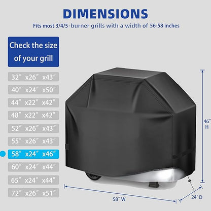 Perfect Grill Cover for Outdoor Grills Waterproof Rip-Proof Weather Resistant for Reliable Protection Griddle Cover Easy to Clean Adjustable Hem Drawstring Fade Resistant (Black, 58)