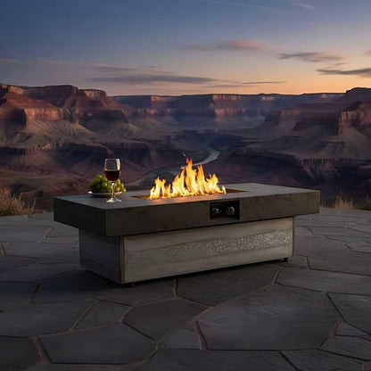 48 Inch Propane Fire Pit Table with Adjustable Height – 50,000 BTU Outdoor Gas Firepit for Patio Deck, 2 Height Levels, Electronic Ignition & Modern Glass Bead Flames for Outdoor Dining