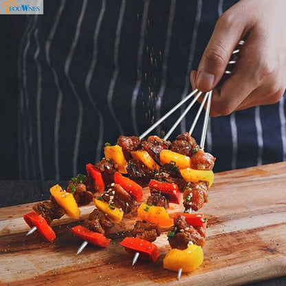20 PCS 8 Inch Stainless Steel BBQ Kabob Skewers with Storage Box, PEOUWNES Metal Kebob Sticks Reusable Grilling Skewers for Turkey, Shrimp, Chicken, Fruit, Vegetable, Meat, Beef
