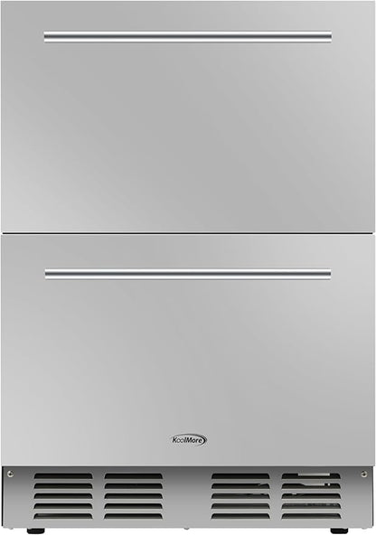 KoolMore KM-OKS-RD2 24 in. Outdoor Kitchen Double Drawer Built-in Refrigerator in Stainless-Steel, ETL Listed