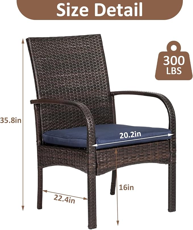 Outdoor Wicker Rattan Chairs Patio Furniture Sets with Cushions, 350lbs Capacity, All-Weather Rattan Sofa Set for Garden, Porch, Backyard, 6PCS, Brown