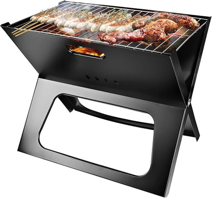TeqHome Camping Campfire Grill, 17 Inch Portable Folding Charcoal Grills, Heavy Duty Fire Pit for Backpacking, Picnic, Bonfire, Patio, Backyard & Outdoor Cooking