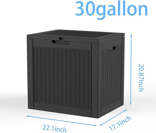 ROJIK Outdoor Storage Housing Deck Box-Waterproof Patio Furniture,Garden Tools,Cushions,Pool Accessories Storage Waterproof Resin Box with Capacity (30 Gal & Black)