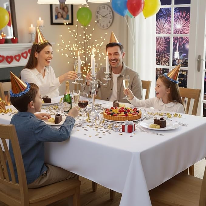 sancua Rectangle Tablecloth - 54 x 120 Inch - Water Resistant Spill Proof Washable Polyester Table Cloth, Decorative Fabric Table Cover for Dining Tables, Buffet Parties and Camping, White