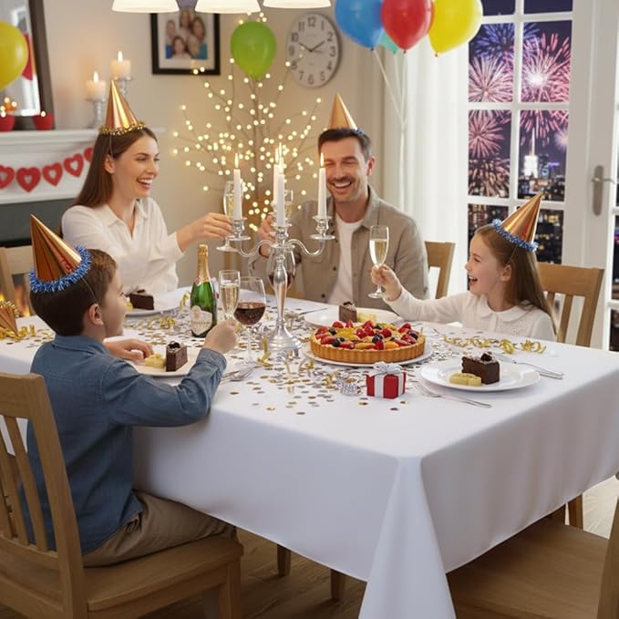 sancua Rectangle Tablecloth, 60 x 84 Inch, White | Stain and Wrinkle Resistant, Washable Polyester Cloth, Decorative Fabric Cover, For Dining Tables, Buffet Parties and Camping