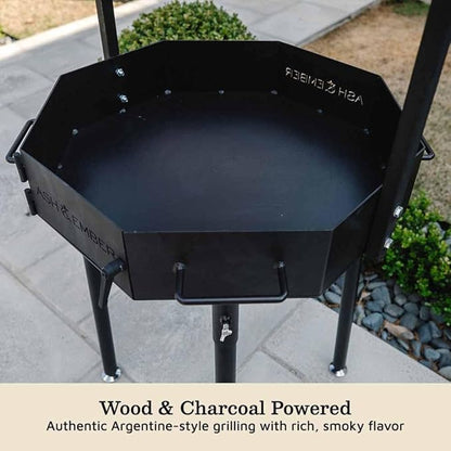 TITAN GREAT OUTDOORS Ash & Ember Santa Maria Grill, Argentine Style Open Fire Grill, Adjustable Cooking Grate with Flywheel, BBQ Grill Comes with Cast Iron Skillet