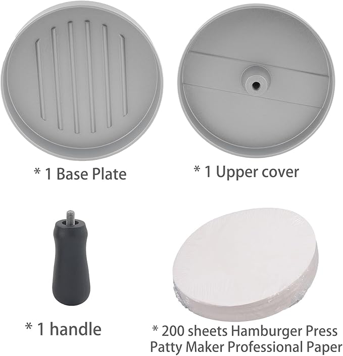 Aluminum Burger Press Patty Maker with 200 Non-Stick Papers - Commercial & Home Use, Hamburger Meat Press Tool, Dishwasher Safe (Silvery)