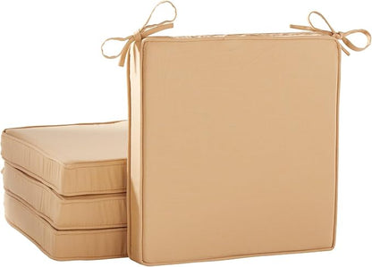 Indoor/Outdoor Chair Pads in Sunbrella Fabric – 17''x17'' Patio Seat Cushions with Foam Insert, Removable Reversible Cover & Ties for Patio Dining Chairs – Set of 2 or 4, Canvas Wheat