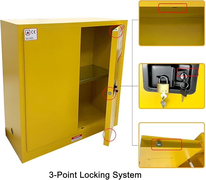 Flammable Liquid Hazardous Storage Cabinet 43"x18"x43" Fire Proof Safe | 30 Gal Lockers, Dual Vents, 2 Manual Closing Doors, Adjustable Shelf, OSHA Compliant, For Gasoline Liquid Fuel Chemical