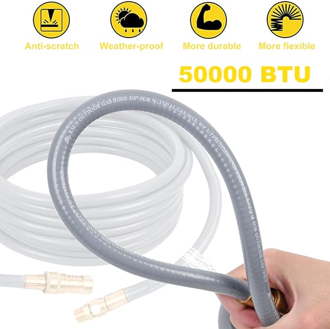 GasSaf 3/8 Inch ID Natural Gas Hose 24 Feet Quick Connect Gas Hose with 3/8 Female Pipe Thread x 3/8 Male Flare Conversion Kit for Gas Grill, Patio Heater, Generator and More