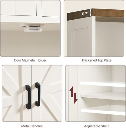 Storage Cabinet with Doors & 2 Drawers, Kitchen Cabinet with Adjustable Shelf, Pantry Cabinets, Bathroom Cabinets, for Living Room, Entryway, Home Office, White