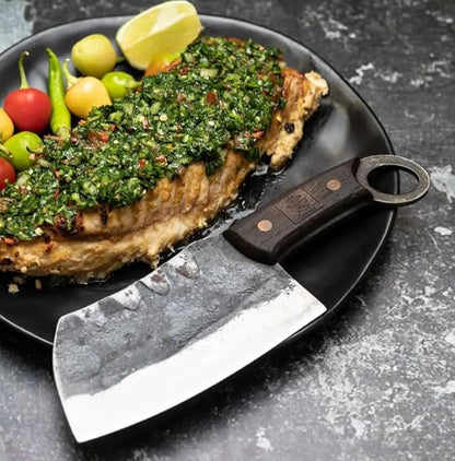 COOLINA Suratu Chopping Cleaver Chef's Knife, Multipurpose Handmade High-Carbon Stainless and Clad Steel, Kitchen, Home Cooking Knives