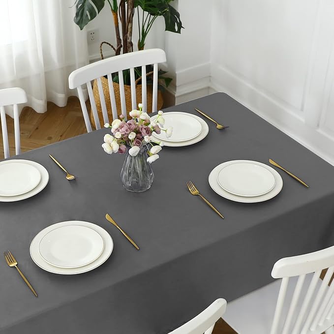 Romanstile 100% Waterproof PVC Tablecloth, Square Oil Spill Proof Stain Resistant Vinyl Table Cloth, Wipe Clean Plastic Table Covers for Kitchen/Dining/Parties - 54 x 54 Inch, Dark Grey