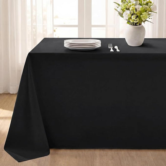 Softalker Rectangle Tablecloth, Waterproof Table Cloths Wrinkle Free Fabric Washable Polyester Table Cover for Dining Tables Party Outdoor Camping Parties Buffet Wedding - 90 x 132 inch, Black