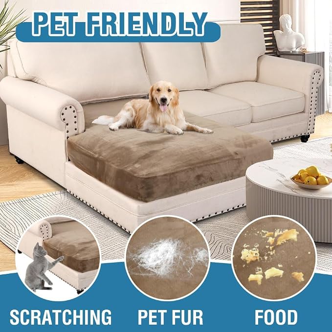 H.VERSAILTEX Velvet Stretch Individual Chaise Cover Sectional Couch Covers for L Shaped Sofa Both Left/Right Furniture Protector Seat Cushion Sofa Cover (1 Piece Chaise Cover, Camel)