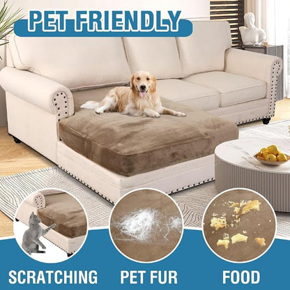 H.VERSAILTEX Velvet Stretch Individual Chaise Cover Sectional Couch Covers for L Shaped Sofa Both Left/Right Furniture Protector Seat Cushion Sofa Cover (1 Piece Chaise Cover, Camel)