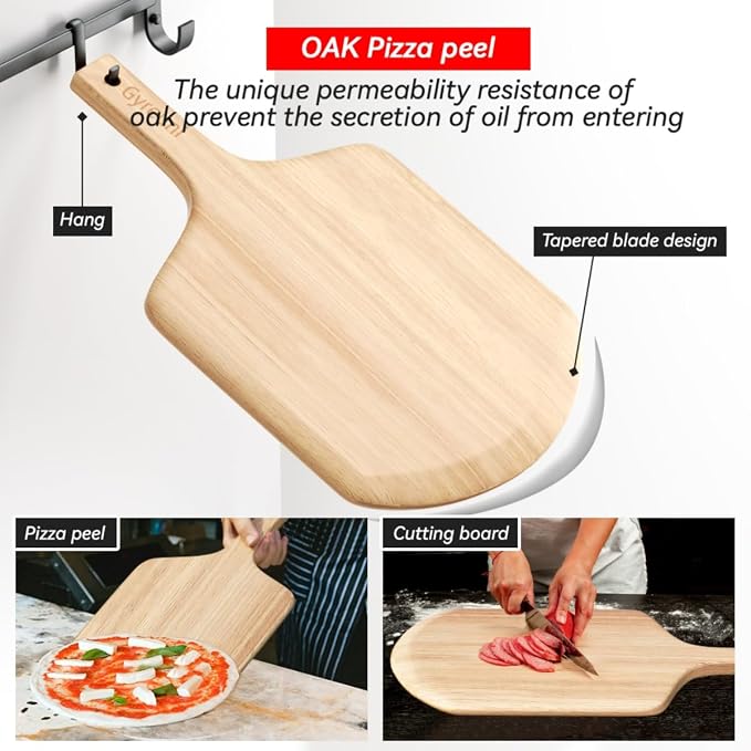 Gyreuni 16'' Cordierite Pizza Stone for Oven and Grill with Pizza Peel Set | Baking stone set includes 16 inch Pizza stone,pizza peel,brush, pizza cutter and cooking paper,Great gifts for pizza lovers.