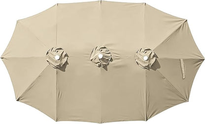 15ft Double-sided Umbrella Replacement Canopy Cover,12 ribs Large Triple Parasol Top For Market Outdoor Patio Shades，Frame not Include