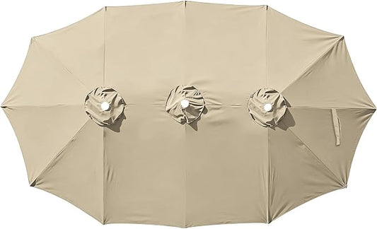 15ft Double-sided Umbrella Replacement Canopy Cover,12 ribs Large Triple Parasol Top For Market Outdoor Patio Shades，Frame not Include