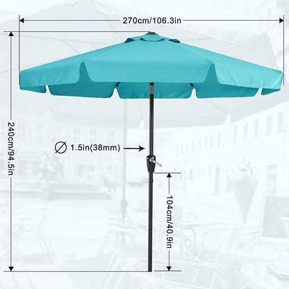 MASTERCANOPY 9ft Patio Umbrella with Valance, Crank & Tilt, Turquoise | 8 ribs, UV/fade-resist, waterproof, vent, for garden/deck/yard/pool