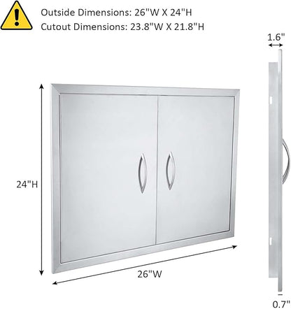 JIE JIN 26" W X 24" H Outdoor Kitchen Doors Double Doors Thickened 304 Brushed Stainless Steel BBQ Access Door BBQ Island Doors Outdoor Kitchen Accessories Door for Outdoor Kitchen BBQ Island