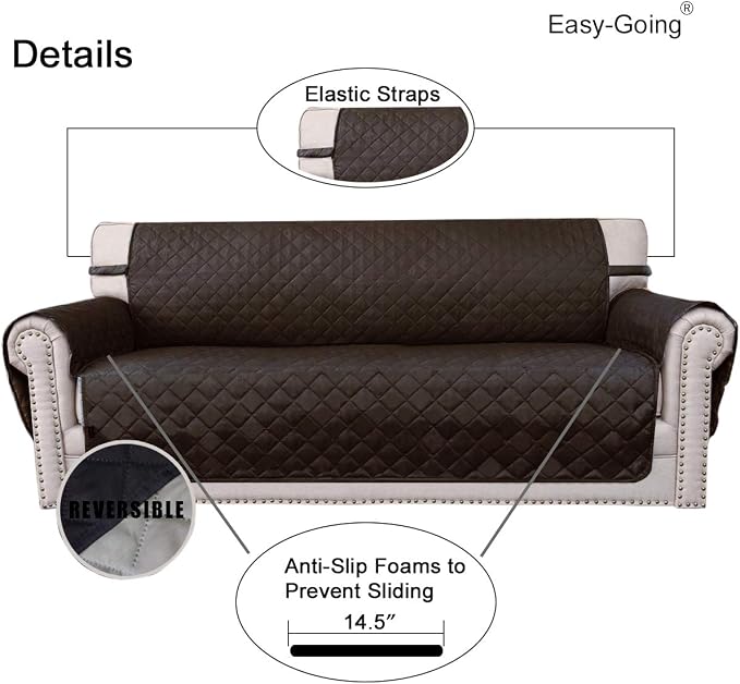 Easy-Going Reversible Couch Cover, Small Chair, Chocolate/Beige | Machine Washable Slipcover For Dogs, Water Resistant Furniture Mat For Living Room, Non-Slip Sofa Cover, Pet Friendly