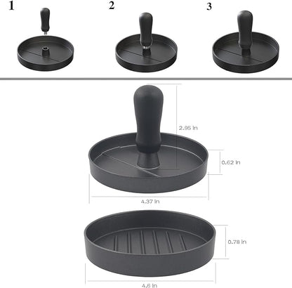 Aluminum Burger Press Patty Maker with 200 Non-Stick Papers - Commercial & Home Use, Hamburger Meat Press Tool, Dishwasher Safe (Black)