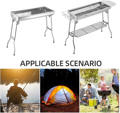 BBQ Grill, Stainless Steel Barbecue Grill Smoker Charcoal BBQ, Folding Portable BBQ for 5-10 Persons Family Garden Outdoor Cooking Hiking Picnics Camping Barbecue Party