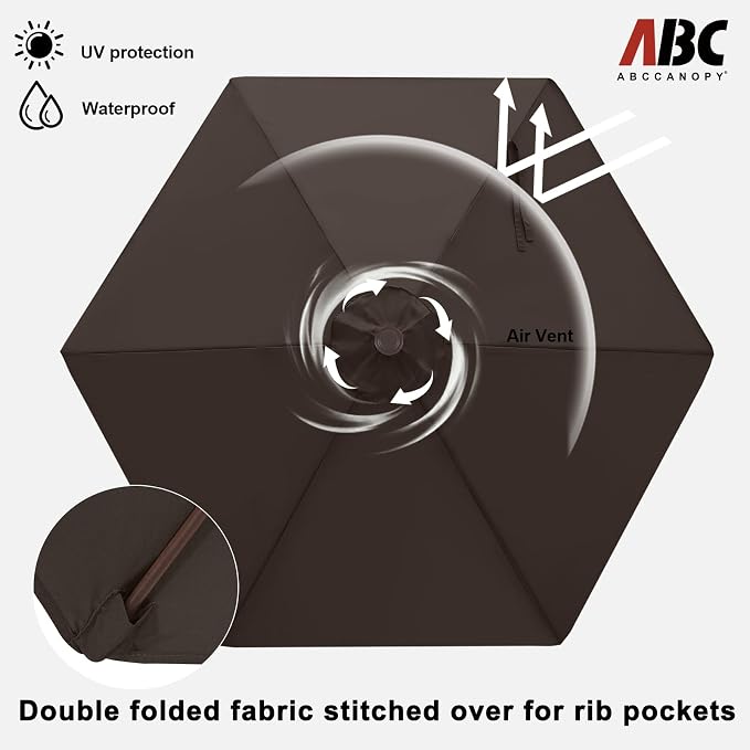ABCCANOPY 7.5FT Patio Umbrella Outdoor 6 RibsTable Umbrella(Brown) | Fade & UV Resistant Fabric,6 Fiberglass Ribs,Smooth Crank System,Wind Resistance,Great for Patio,Backyard,Garden,Deck