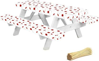 Premium Picnic Table Cover with Bench Covers Vinyl Fitted picnic table covers with Elastic RV Camping Accessories and Camper must haves Waterproof (Spring and Summer Flowers, 96 x 30(8ft))