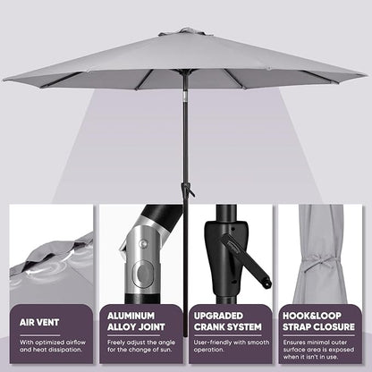 Tempera Patio Market Outdoor Table Umbrella with Push Button Tilt and Crank, Large Sun Umbrella with Sturdy Pole & Fade Resistant Canopy, Easy to Set