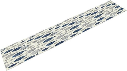 Under Sea World Table Runner, Summer Navy Blue Fish Table Runner Beach Starfish Coral Vintage Dining Tablerunner for Coffee Table/Kitchen Island/Party Decor, 13" x 60"