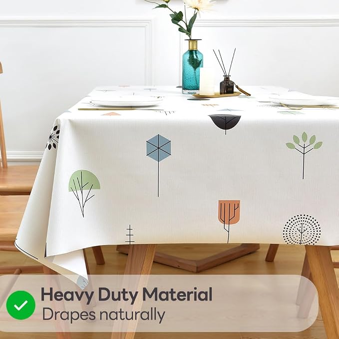 Wipeable Waterproof Tablecloth Vinyl Tablecloths for Rectangle Tables Heavy Duty PVC Tablecloth for Kitchen Dining Table(Small Trees, 54'' x 84'')
