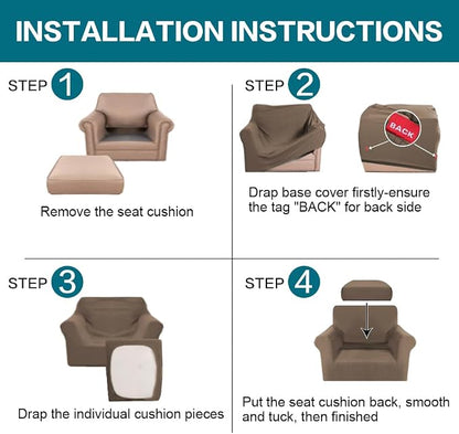 Turquoize 2 Piece Chair Covers Armchair Slipcovers for Living Room Armchair Sofa Cover with Individual Cushion Covers Feature Jacquard Fabric (Chair, Macchiato)
