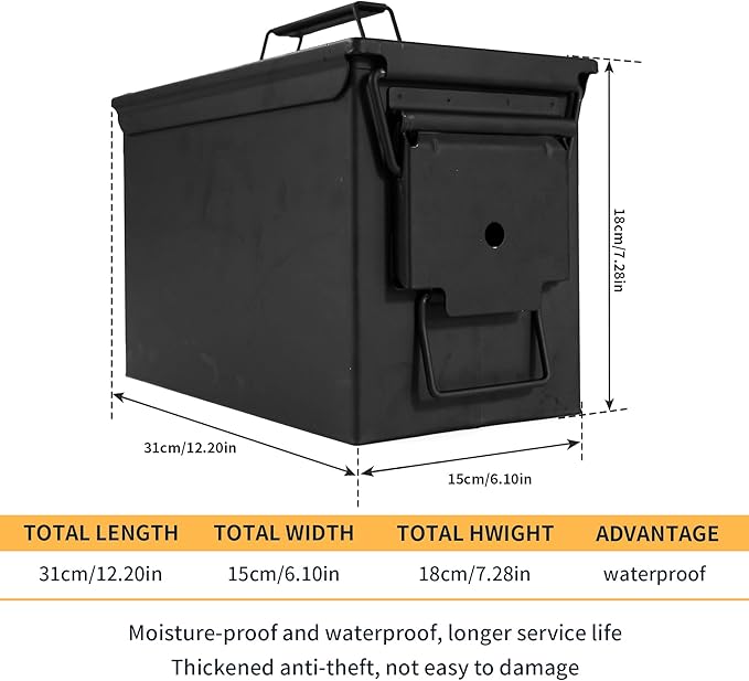 GUGULUZA Metal Ammo Can 30 50 Cal, Waterproof Airtight Ammo Containers Case | Heavy-Duty Ammunition Storage Case Military Container, Lockable Box w/Flip Top for Long-Term Storage Bullet, 30Cal and 50 Cal