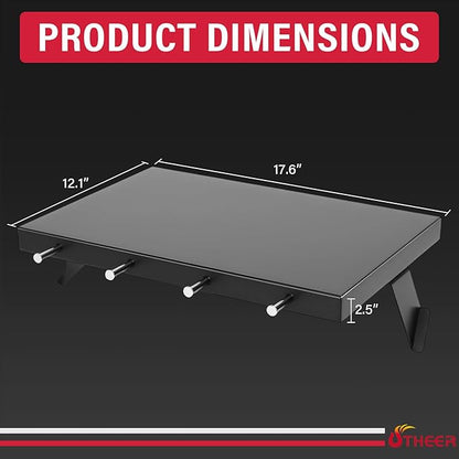 Utheer Front Shelf for Oklahoma Joe's Longhorn Combo 3-Burner Charcoal/Gas Smoker Grill, Heavy-Duty Steel Oklahoma Joe Grill Parts with 4 Tool Hooks, 17.6" x 12.1" Replacement Accessories