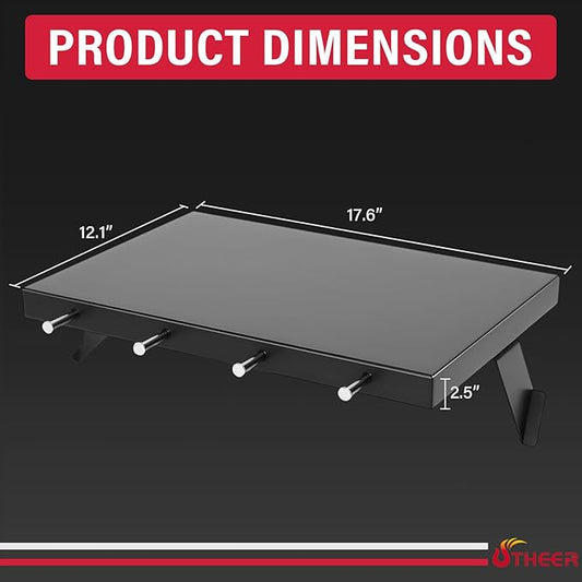 Utheer Front Shelf for Oklahoma Joe's Longhorn Combo 3-Burner Charcoal/Gas Smoker Grill, Heavy-Duty Steel Oklahoma Joe Grill Parts with 4 Tool Hooks, 17.6" x 12.1" Replacement Accessories